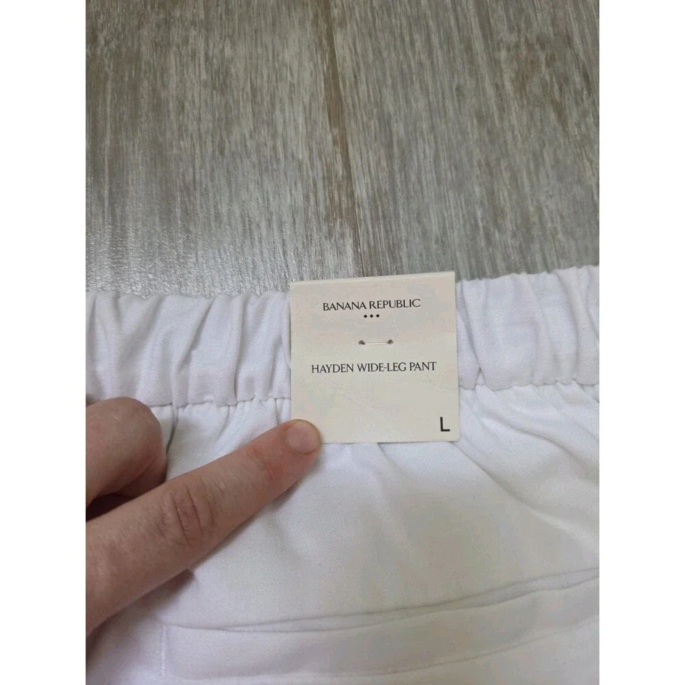 NWT Banana Republic Hayden Wide Leg Pants White Pull On Stretch Womens L DEFECTS